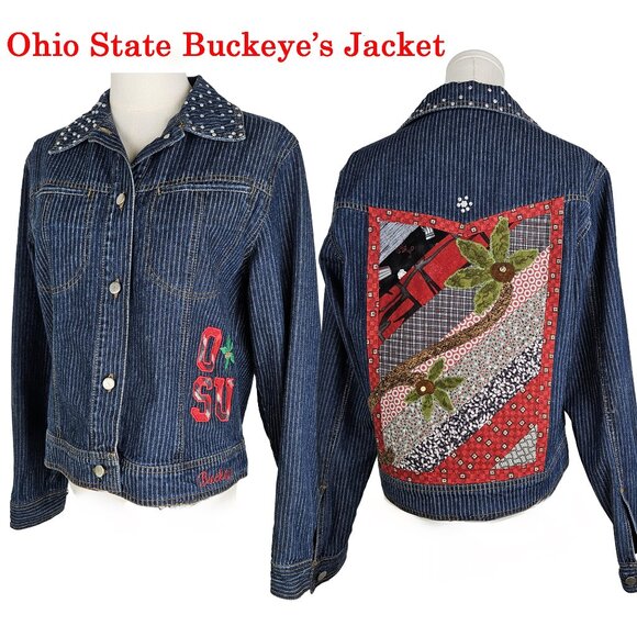 Bleu Bayou Denim Jacket Small Embroidered Ohio State Buckeyes Patchwork Blue - Picture 1 of 14